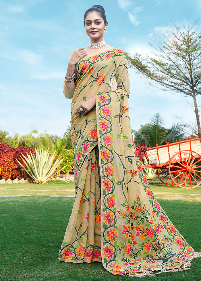 Beige Silk Saree With Blouse Piece