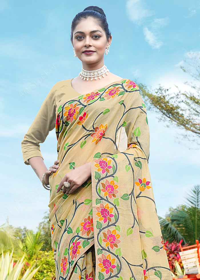 Beige Silk Saree With Blouse Piece