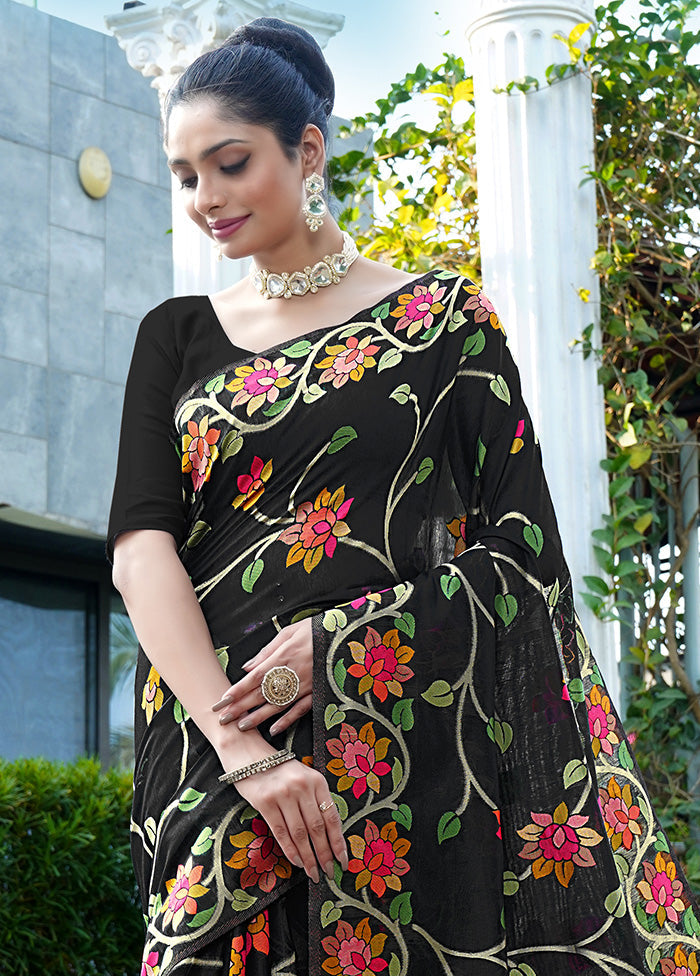 Black Silk Saree With Blouse Piece