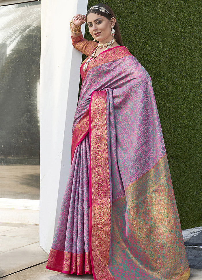 Lavender Dupion Silk Saree With Blouse Piece - Indian Silk House Agencies