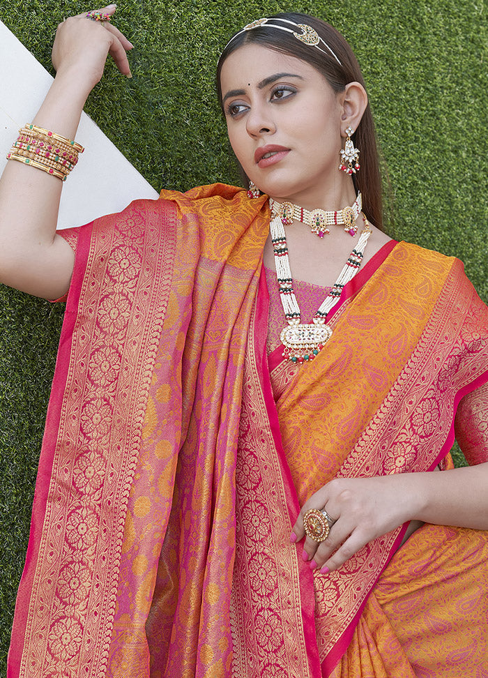 Light Orange Dupion Silk Saree With Blouse Piece