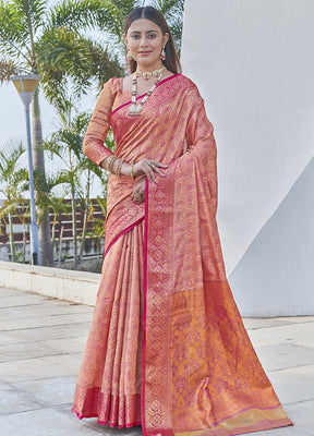 Peach Dupion Silk Saree With Blouse Piece - Indian Silk House Agencies