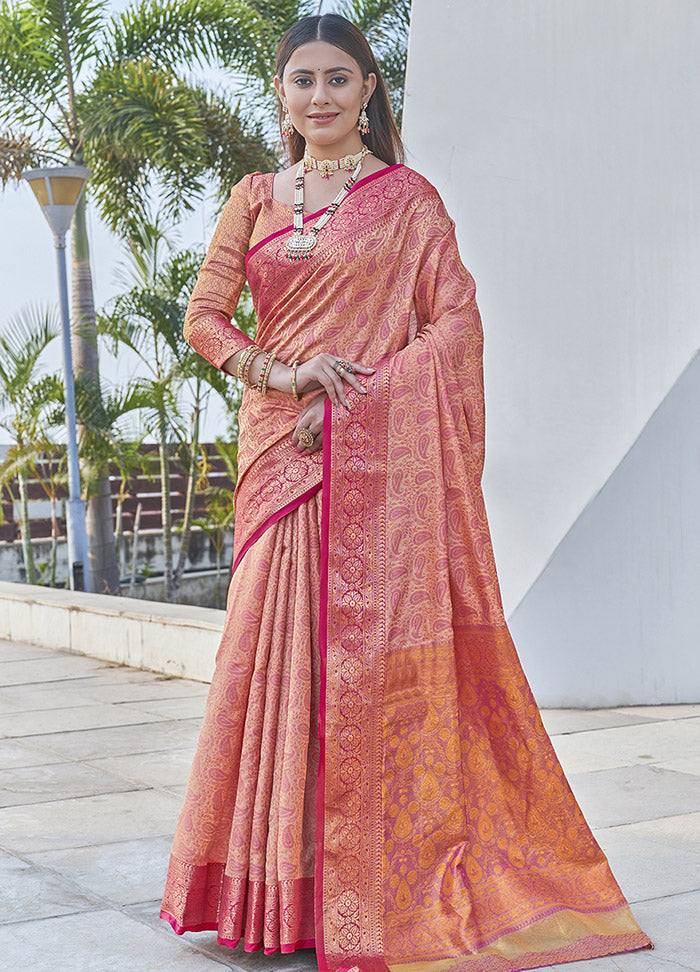 Peach Dupion Silk Saree With Blouse Piece - Indian Silk House Agencies