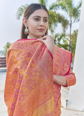 Peach Dupion Silk Saree With Blouse Piece - Indian Silk House Agencies