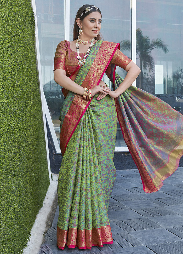 Light Green Dupion Silk Saree With Blouse Piece - Indian Silk House Agencies