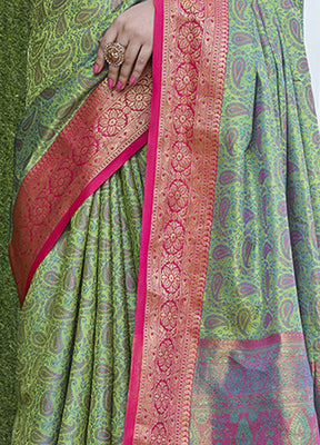 Light Green Dupion Silk Saree With Blouse Piece - Indian Silk House Agencies