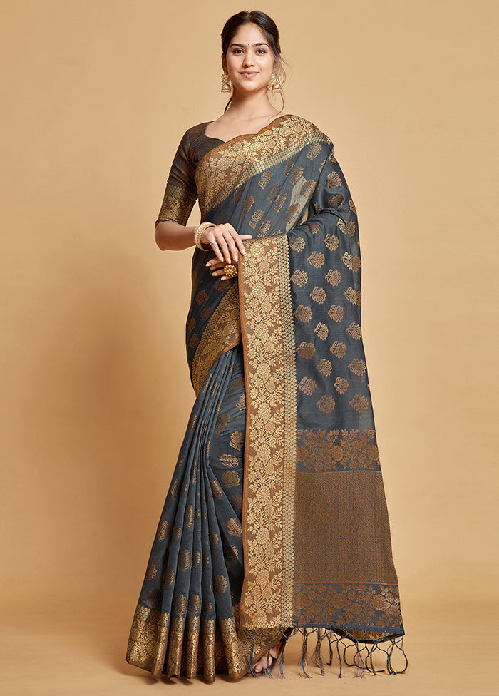 Grey Chanderi Silk Saree With Blouse Piece - Indian Silk House Agencies