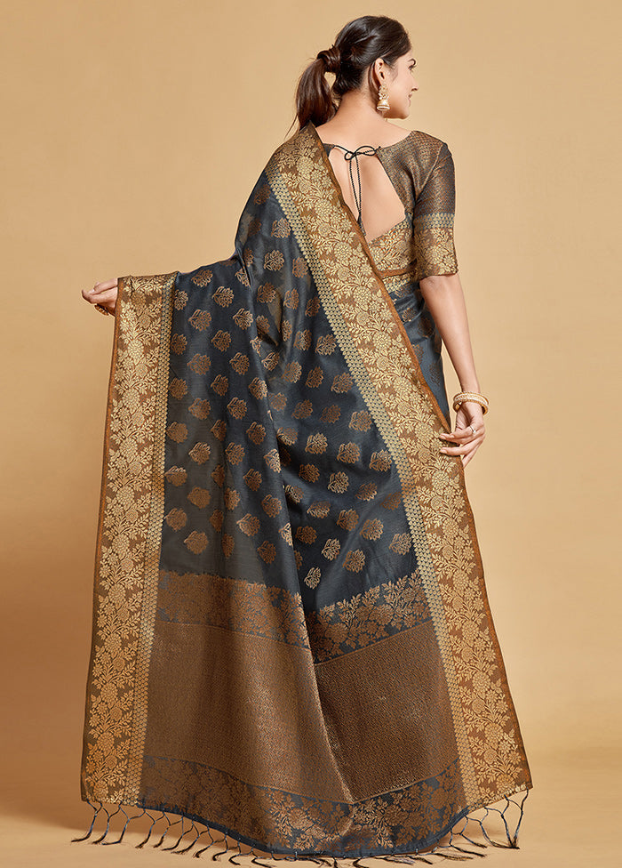 Grey Chanderi Silk Saree With Blouse Piece - Indian Silk House Agencies