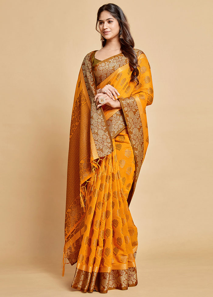 Mustard Spun Silk Saree With Blouse Piece - Indian Silk House Agencies