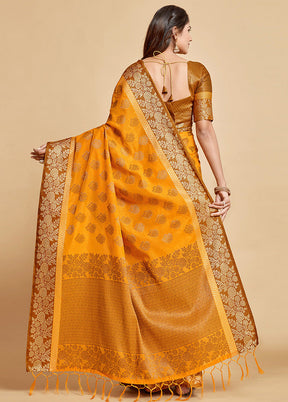 Mustard Spun Silk Saree With Blouse Piece - Indian Silk House Agencies