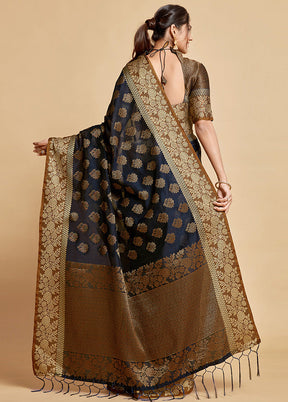 Navy Blue Spun Silk Saree With Blouse Piece - Indian Silk House Agencies