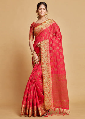 Pink Chanderi Silk Saree With Blouse Piece - Indian Silk House Agencies