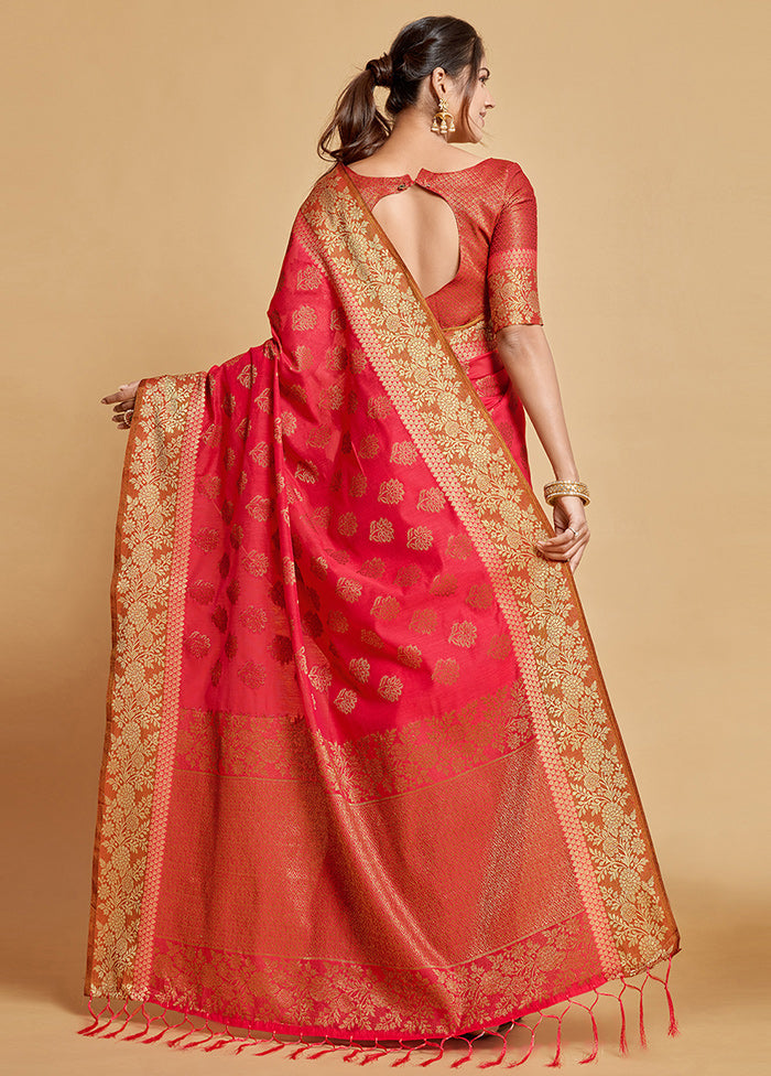 Pink Chanderi Silk Saree With Blouse Piece
