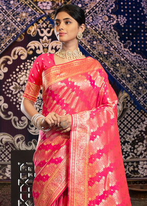 Pink Banarasi Silk Saree With Blouse Piece