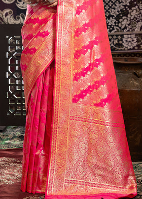 Pink Banarasi Silk Saree With Blouse Piece