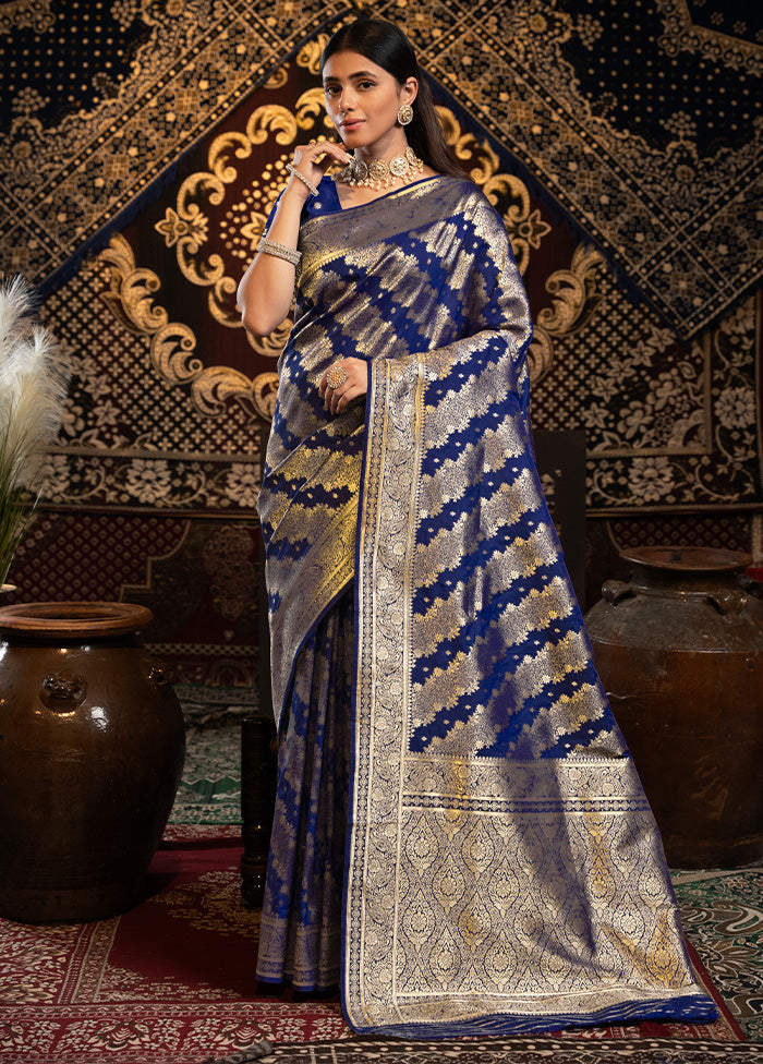 Royal Blue Banarasi Silk Saree With Blouse Piece