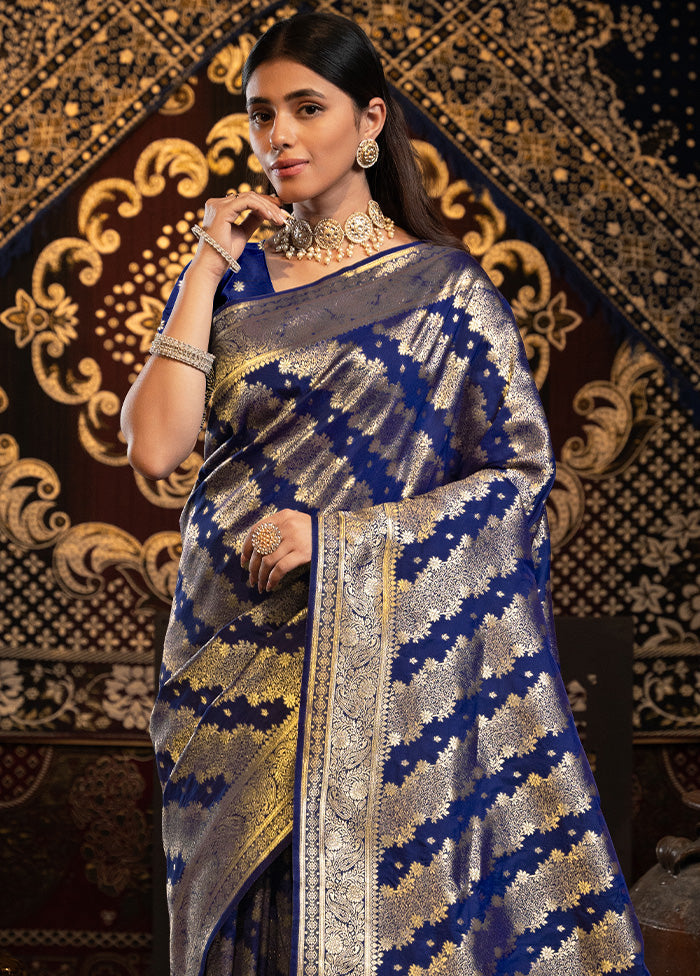 Royal Blue Banarasi Silk Saree With Blouse Piece