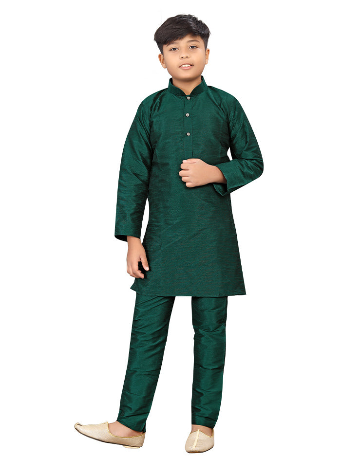 2 Pc Green Pure Silk Kurta Pajama Set - Indian Silk House Agencies