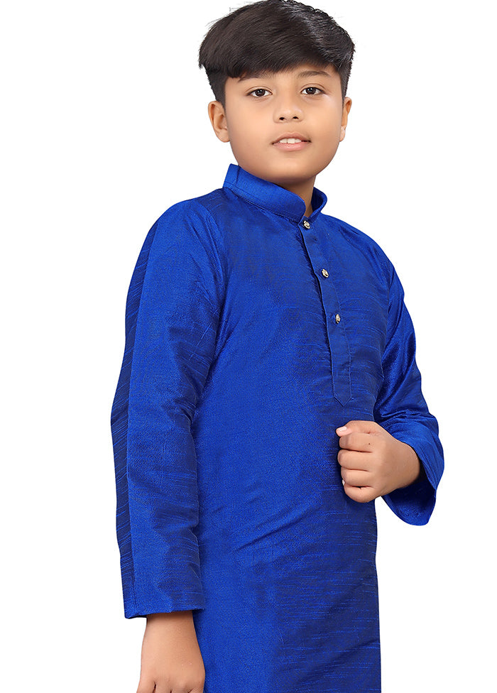 2 Pc Royal Blue Pure Silk Kurta Pajama Set - Indian Silk House Agencies