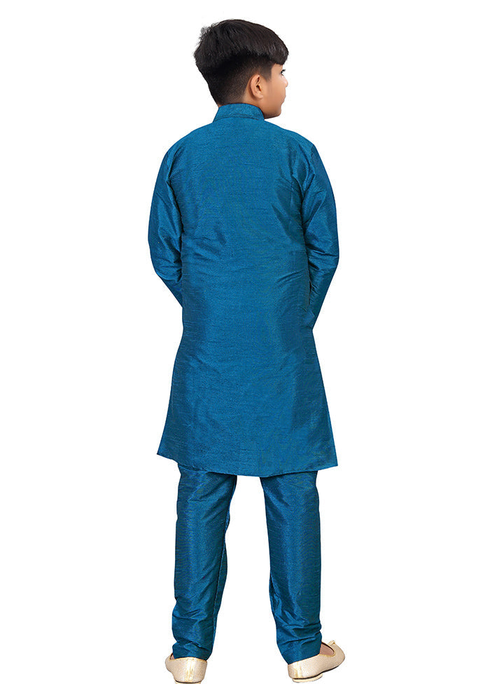 2 Pc Sky Blue Pure Silk Kurta Pajama Set - Indian Silk House Agencies