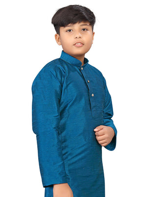 2 Pc Sky Blue Pure Silk Kurta Pajama Set - Indian Silk House Agencies