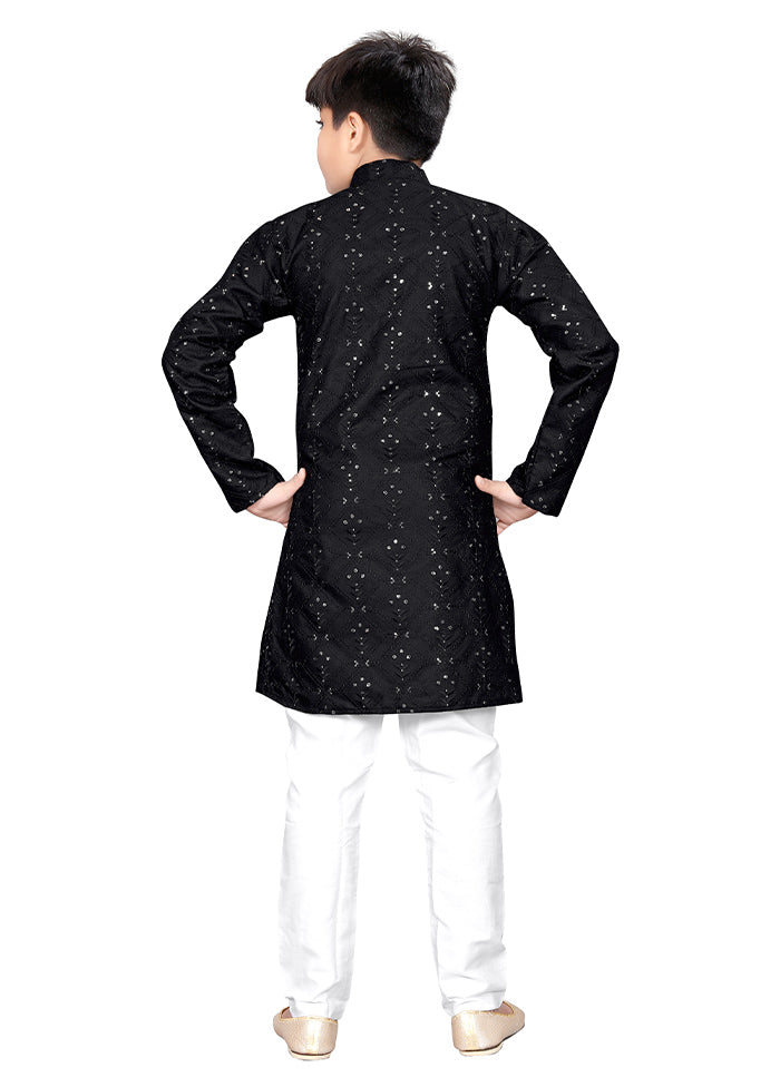 2 Pc Black Pure Silk Kurta Pajama Set - Indian Silk House Agencies