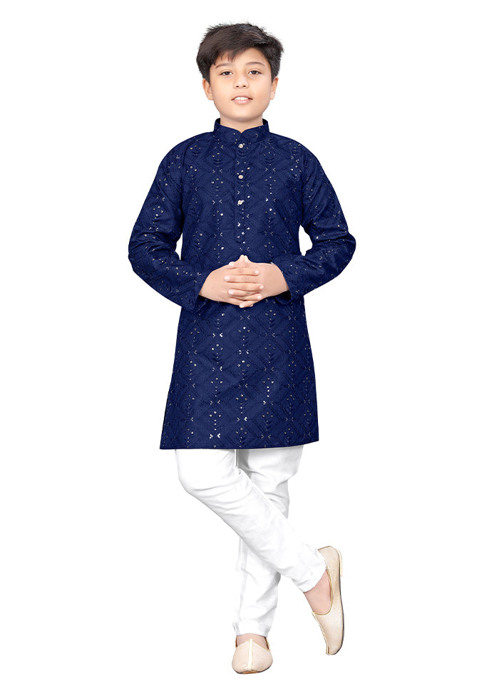 2 Pc Blue Pure Silk Kurta Pajama Set - Indian Silk House Agencies