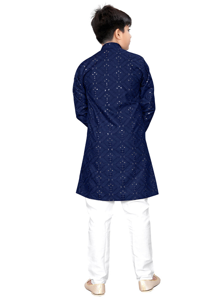 2 Pc Blue Pure Silk Kurta Pajama Set - Indian Silk House Agencies