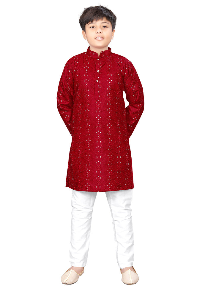 2 Pc Maroon Pure Silk Kurta Pajama Set - Indian Silk House Agencies