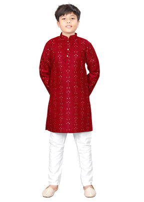 2 Pc Maroon Pure Silk Kurta Pajama Set - Indian Silk House Agencies