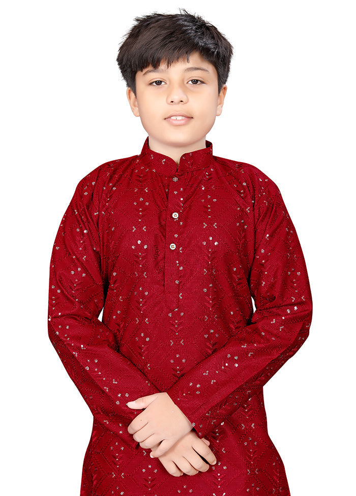 2 Pc Maroon Pure Silk Kurta Pajama Set - Indian Silk House Agencies