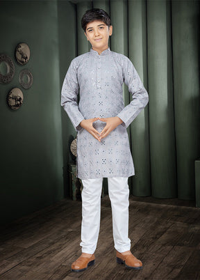 2 Pc Grey Cotton Kurta Pajama Set - Indian Silk House Agencies