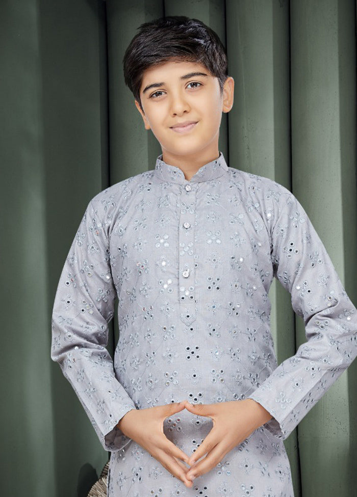 2 Pc Grey Cotton Kurta Pajama Set - Indian Silk House Agencies