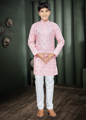 2 Pc Pink Cotton Kurta Pajama Set - Indian Silk House Agencies