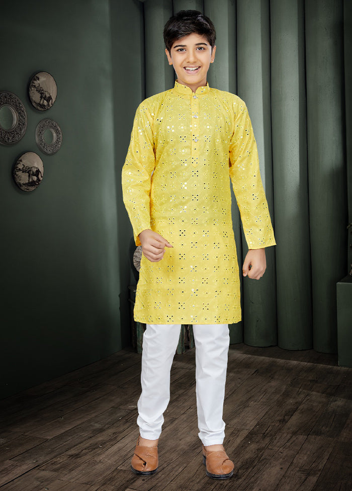 2 Pc Yellow Cotton Kurta Pajama Set - Indian Silk House Agencies