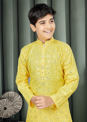 2 Pc Yellow Cotton Kurta Pajama Set - Indian Silk House Agencies