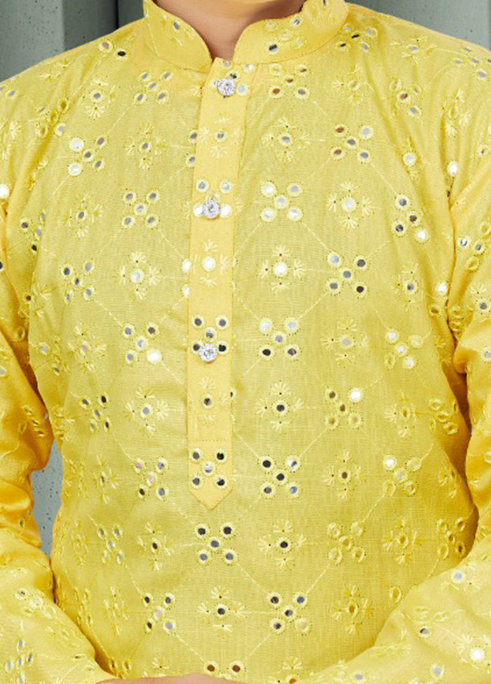 2 Pc Yellow Cotton Kurta Pajama Set - Indian Silk House Agencies