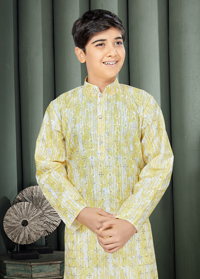 2 Pc Light Yellow Cotton Kurta Pajama Set - Indian Silk House Agencies