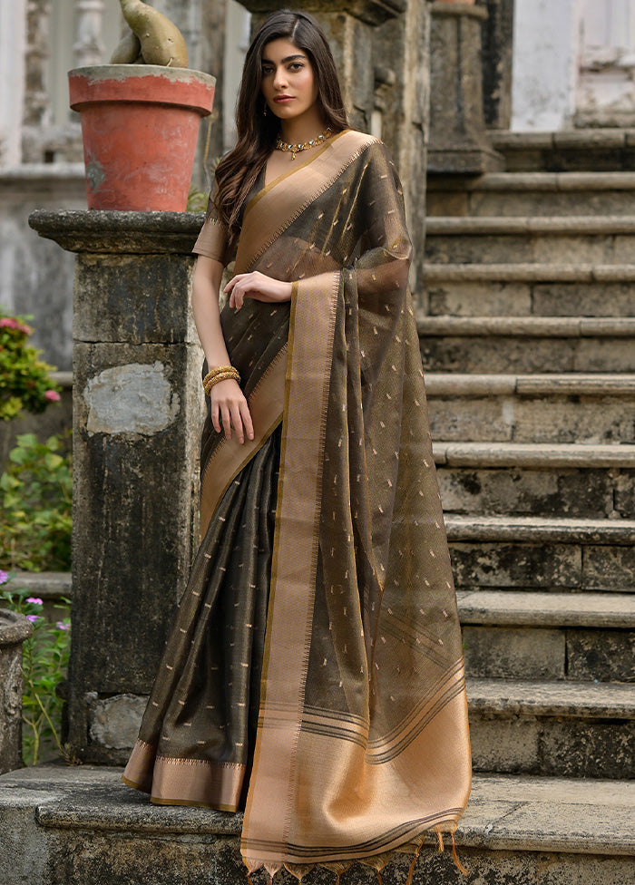 Coffee Tussar Silk Saree With Blouse Piece