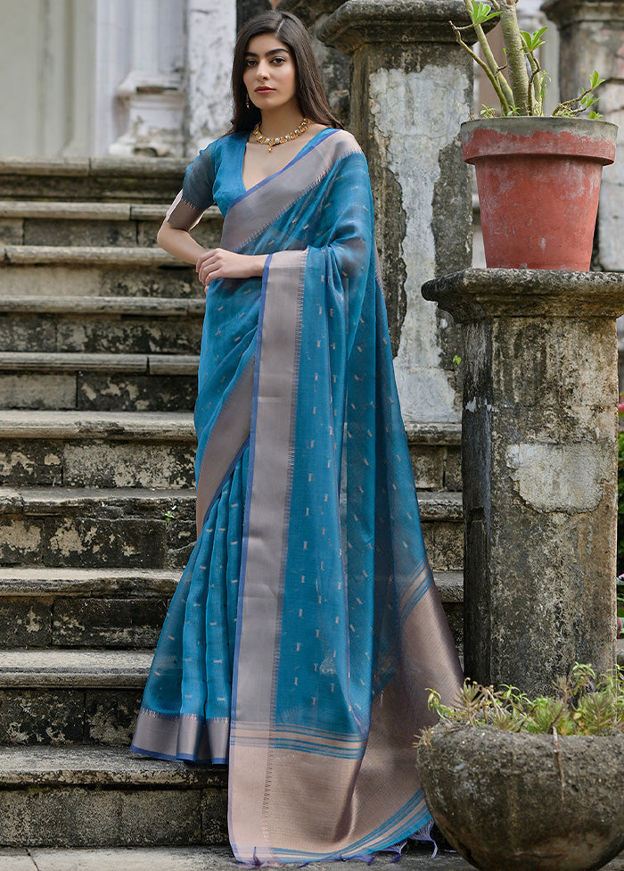 Firoza Tussar Silk Saree With Blouse Piece