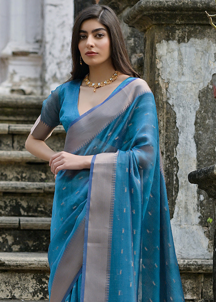 Firoza Tussar Silk Saree With Blouse Piece