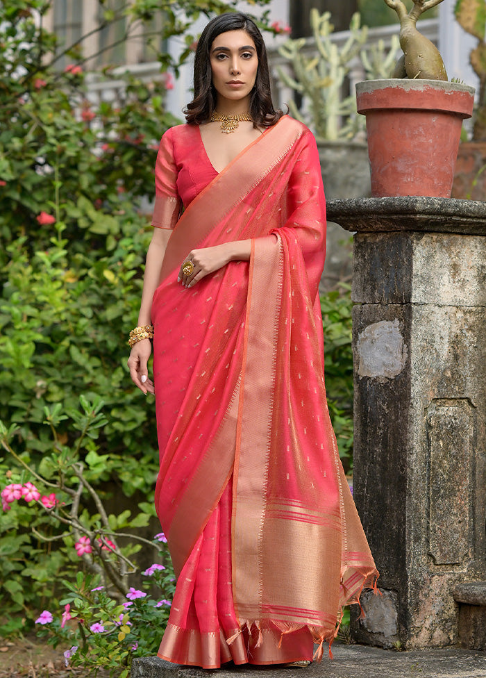 Pink Tussar Silk Saree With Blouse Piece