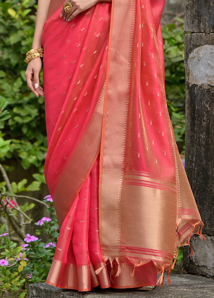 Pink Tussar Silk Saree With Blouse Piece