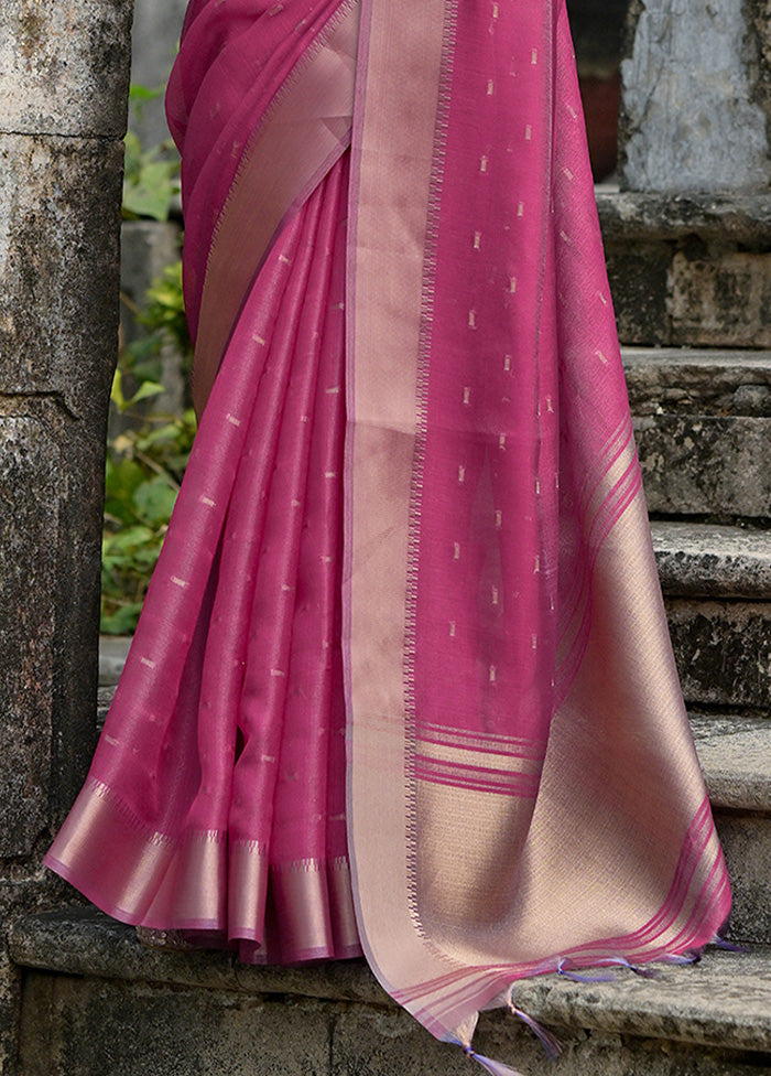 Pink Tussar Silk Saree With Blouse Piece