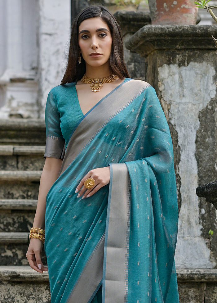 Rama Tussar Silk Saree With Blouse Piece