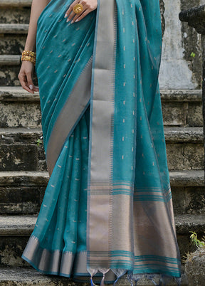 Rama Tussar Silk Saree With Blouse Piece