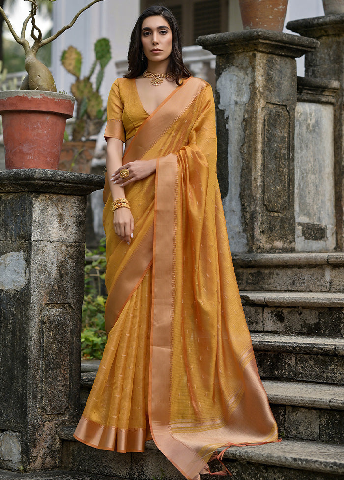 Yellow Tussar Silk Saree With Blouse Piece