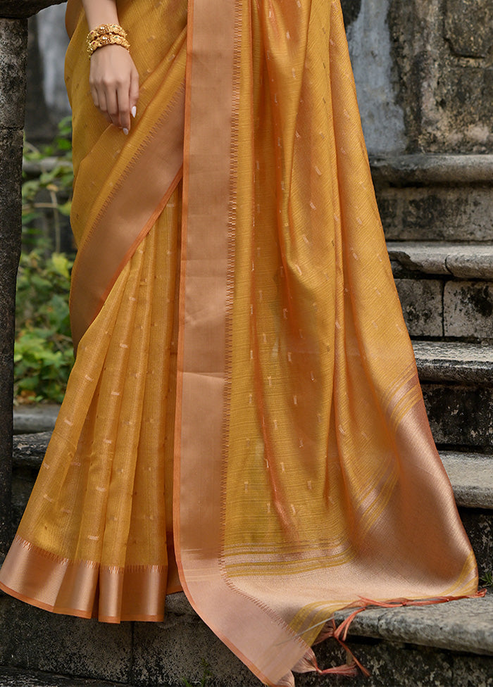 Yellow Tussar Silk Saree With Blouse Piece