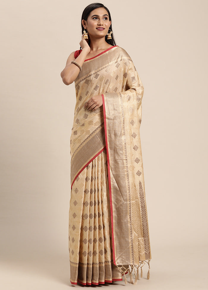 Beige Chanderi Silk Saree With Blouse Piece - Indian Silk House Agencies