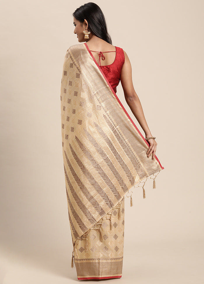 Beige Chanderi Silk Saree With Blouse Piece - Indian Silk House Agencies